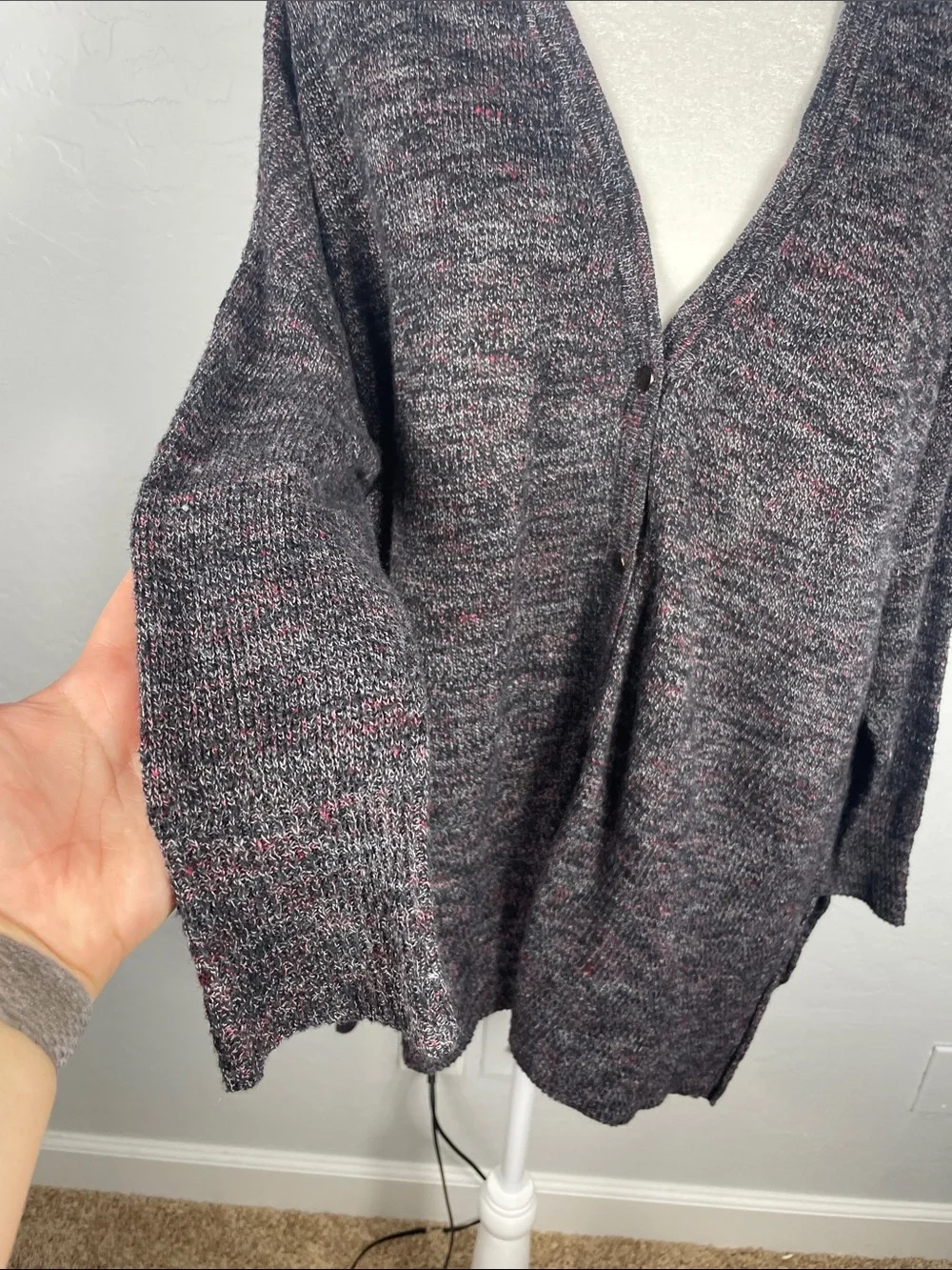 Free People TGIF High Low Marled Slouchy Oversized Snap Up Cardigan Size XS